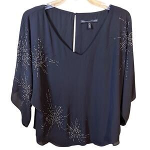 White‎ House Black Market Black Embellished Blouse - Small